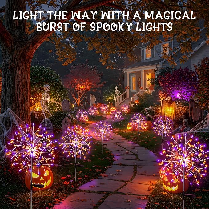 suddus Solar Halloween Lights Outdoor Solar Powered, Upgrade 2-Pack Orange &