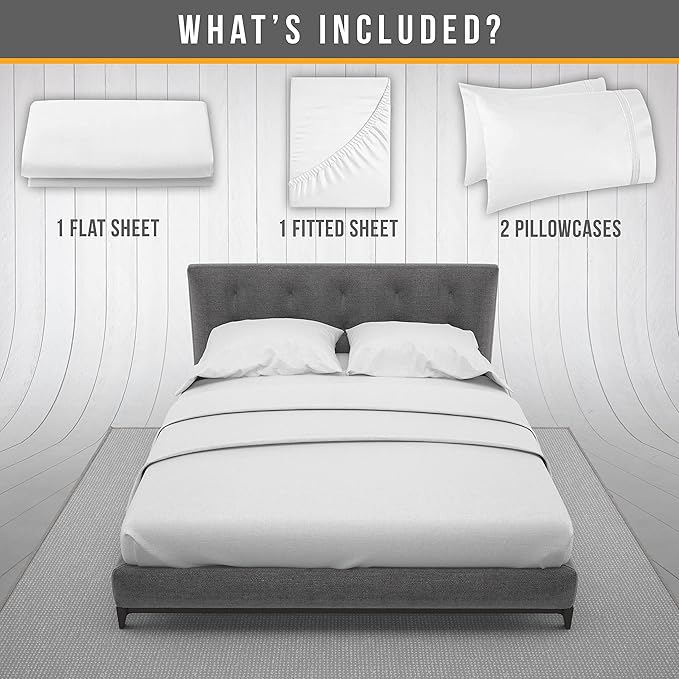 Full Size Bed Sheets Cooling - Luxury Hotel Sheet Set - Soft Sheets with Elastic Corner Straps - Deep Pocket Microfiber Bedsheets - Bedding Sheet & Pillowcases - 4 PC (Full Size, White)