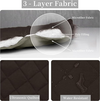 Easy-Going King Size Reversible Quilt Set with 1 Quilt and 2 Pillow Shams, Soft Bed Quilt Cover, Water Resistant Lightweight Microfiber Bedspread, Stain Resistant, Chocolate/Beige