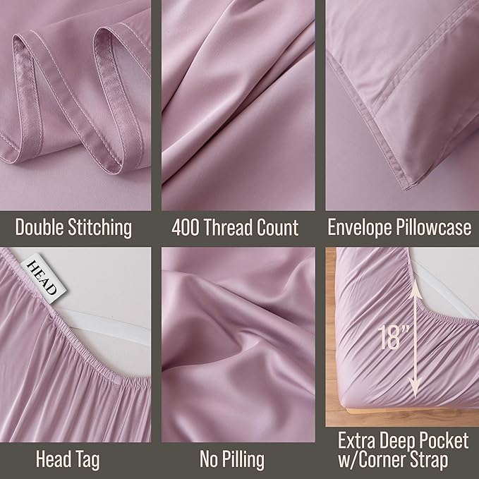 Bella Coterie Luxury Bamboo Viscose King Size Sheet Set | 100% Organically Grown | Ultra Soft | Cooling for Hot Sleepers | 18" Deep Pocket [Lilac]