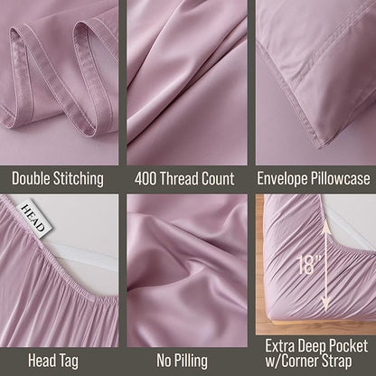 Bella Coterie Luxury Bamboo Viscose King Size Sheet Set | 100% Organically Grown | Ultra Soft | Cooling for Hot Sleepers | 18" Deep Pocket [Lilac]