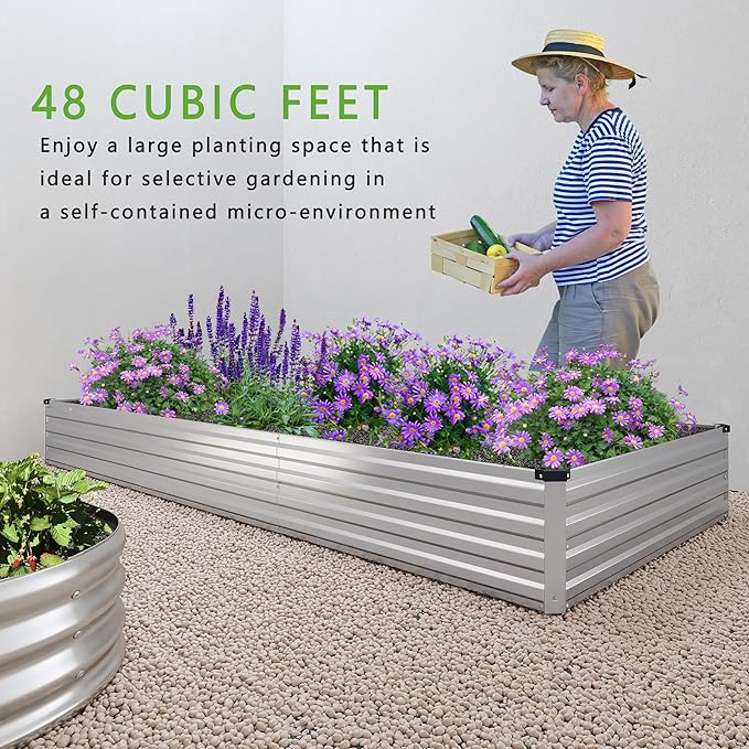 12x4x1FT Galvanized Raised Garden Bed Kit, Vegetable Boxes-Rectangle Metal