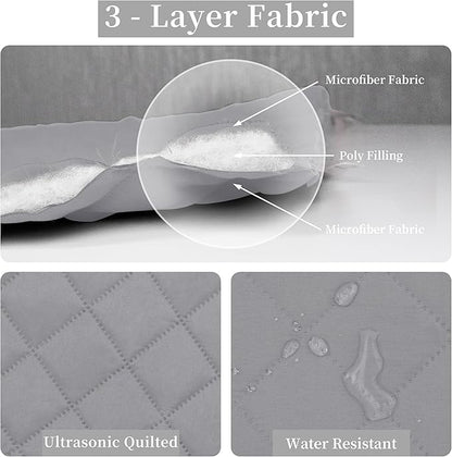 Easy-Going Queen Plus Size Reversible Quilt Set with 1 Quilt and 2 Pillow Shams, Soft Bed Quilt Cover, Water Resistant Lightweight Microfiber Bedspread, Stain Resistant, Light Gray/Ivory