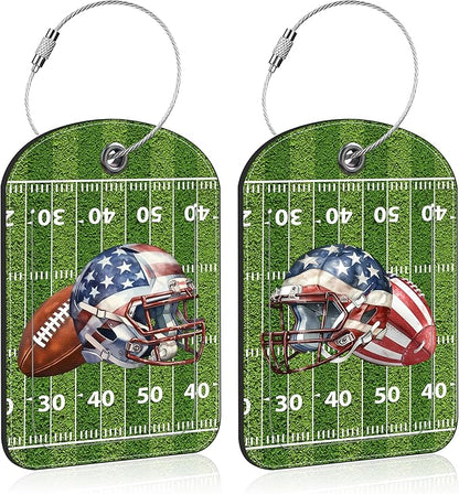 2 PCS Leather Luggage Tag for Suitcase Football and Helmet Travel Suitcase Labels with Privacy Name ID Label and Stainless Steel Loop for Adults Teens Travel Bag Labels Set