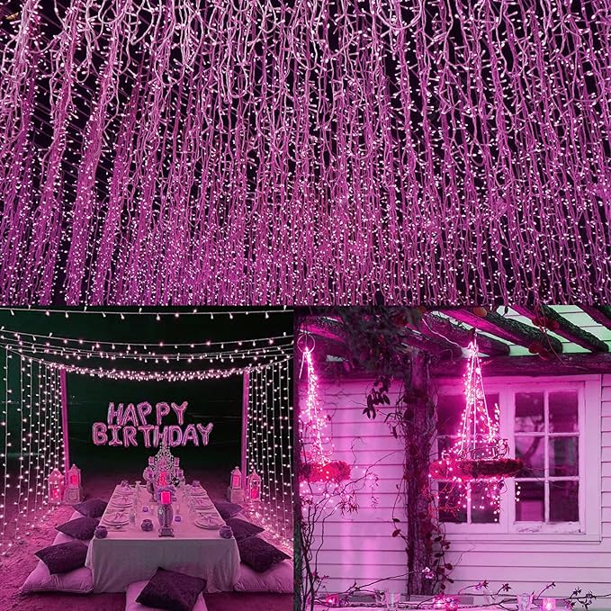 66Ft 200LED Pink Fairy Lights Plug in, Waterproof String Lights Outdoor &