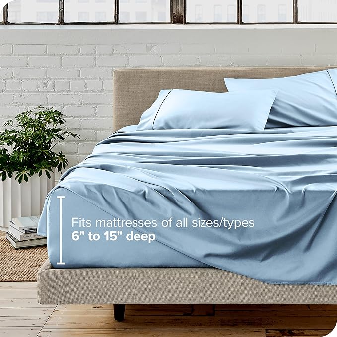 Bare Home Split Head Flex King Sheet Set - 1800 Ultra-Soft Microfiber Bed Sheets - Double Brushed - Deep Pockets - Easy Fit - 4 Piece Set - FlexTop King Bedding (Split Head Flex King, Light Blue)