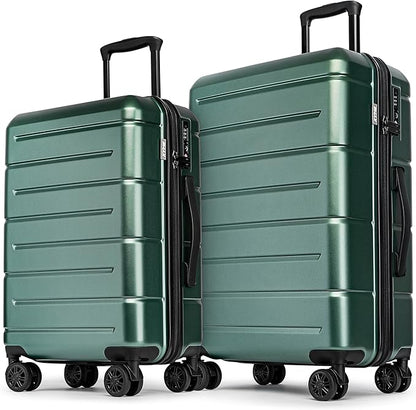 KYME Luggage Sets 2 Piece Hardshell 22"/26" Suitcase with Spinner Wheels Hardside Suitcases Sets with TSA Lock Lightweight Travel Luggage Set with Cup Holder for Women Men Green