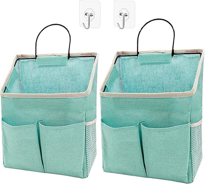 2pcs Wall Hanging Storage Bag,Wall Hanging Organizer Bags with Pockets, Wall Organizer Storage for Dormitory Bathroom Bedroom Kitchen(Green)
