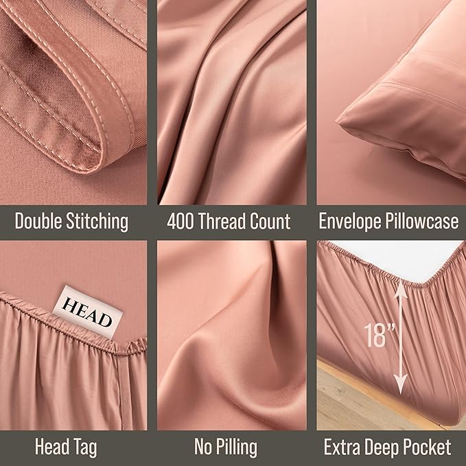 Bella Coterie Luxury Bamboo Viscose Cal King Size Sheet Set | 100% Organically Grown | Ultra Soft | Cooling for Hot Sleepers | 18" Deep Pocket [Raisin]