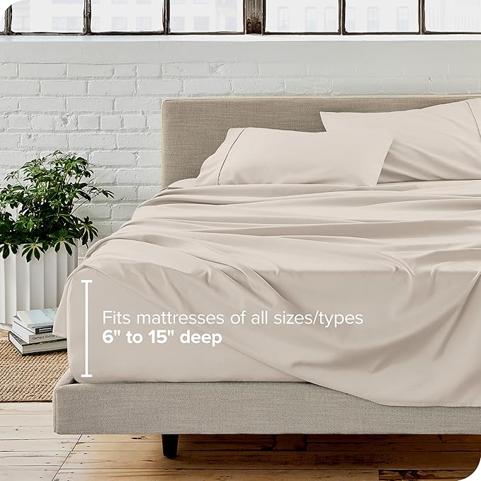 Bare Home Split Head Flex King Sheet Set - 1800 Ultra-Soft Microfiber Bed Sheets - Double Brushed - Deep Pockets - Easy Fit - 4 Piece Set - FlexTop King Bedding Sheets (Split Head Flex King, Wheat)