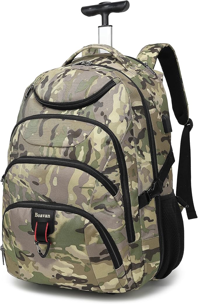 Boavan Rolling Backpack,17 inch Water Resistant Wheeled Backpack,Carry on Luggage Business Bag, Overnight College Computer Bag Trolley Suitcase for Men Women Adults to Travel
