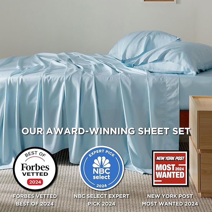 Bedsure Full Size Bed Sheets, Cooling Sheets, Rayon Derived from Bamboo, Breathable & Soft, Deep Pocket Up to 16 Inches, Hotel Luxury Silky Bedding for Hot Sleepers, Aqua