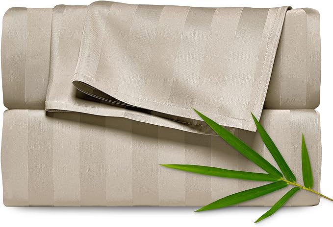 Pure Bamboo California King Sheets, Genuine 100% Organic Viscose Derived from Bamboo Bed Sheet Set, Soft & Cooling, Double Stitching, 2 Year Quality Promise (California King, Jacquard Sand)