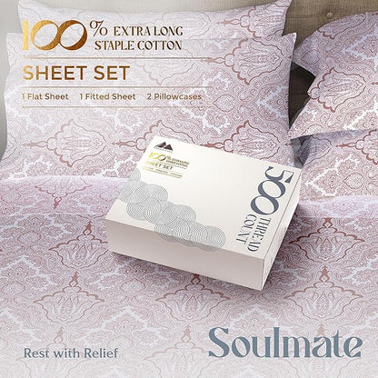 Mayfair Linen 100% Cotton Printed Bed Sheets Twin XL Set - 500 Thread Count Cotton Twin XL Sheets Only, 3 PC Set (Paisley Print), Soft, Cooling, Sateen Weave 16" Deep Pocket Dorm Room Bedsheet