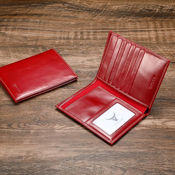HISCOW Italian Leather Passport Holder for Travel - RFID Blocking Wallet Cover with Secure Organizer for Men & Women, US & Foreign Trips, Antiqued Red