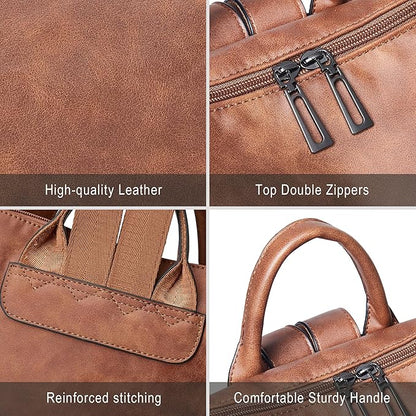 Shrrie Vegan Leather Laptop Backpack for Women 15.6 inch Work Backpack Fashion Travel Backpack Purse for Travel College Work