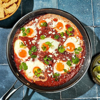 HexClad Hybrid Nonstick 12-Inch Frying Pan with Tempered Glass Lid, Stay-Cool Handle, Dishwasher-Friendly, Oven-Safe Up to 900°F, Induction Ready, Compatible with All Cooktops