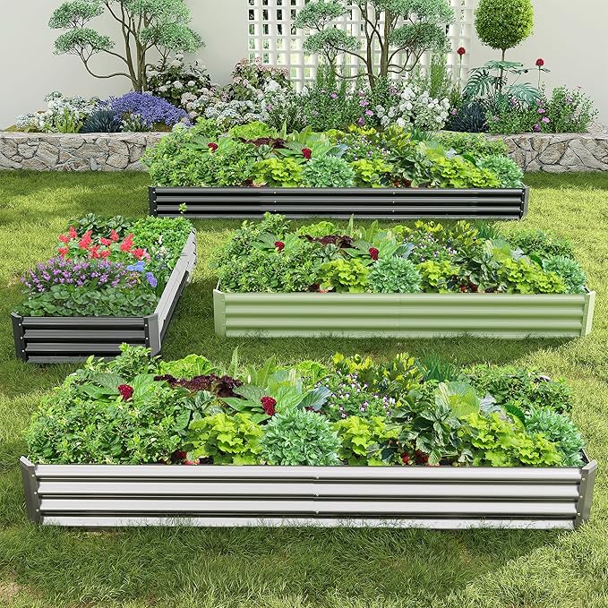2PCS 8x2x1FT Galvanized Raised Garden Bed, Galvanized Planter Raised Garden
