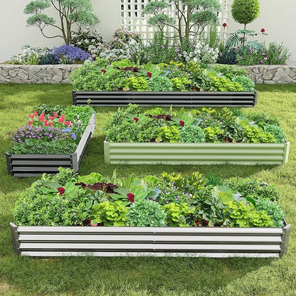 2PCS 8x2x1FT Galvanized Raised Garden Bed, Galvanized Planter Raised Garden